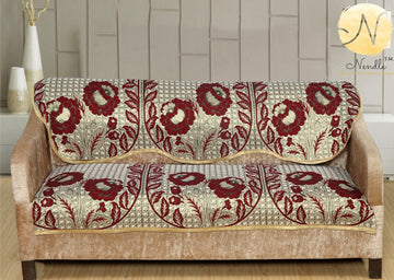 Nendle Poly Cotton Sofa Cover Set of 3+1+1 (Maroon, 5 Seater)